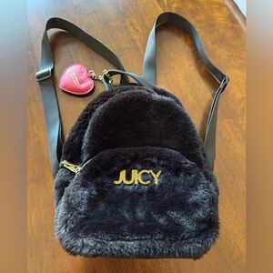 Juicy Couture Black Furry Backpack with Gold Accents Excellent condition